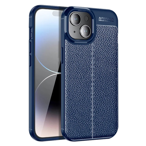 For iPhone 15 Plus TPU Phone Case Litchi Texture Drop Protection Back Cover - Blue - 1