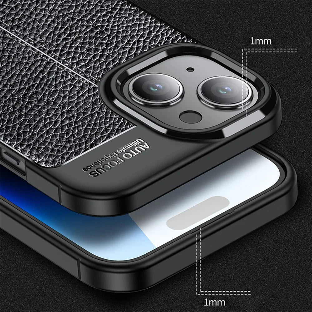 For iPhone 15 Plus TPU Phone Case Litchi Texture Drop Protection Back Cover - Blue - 4
