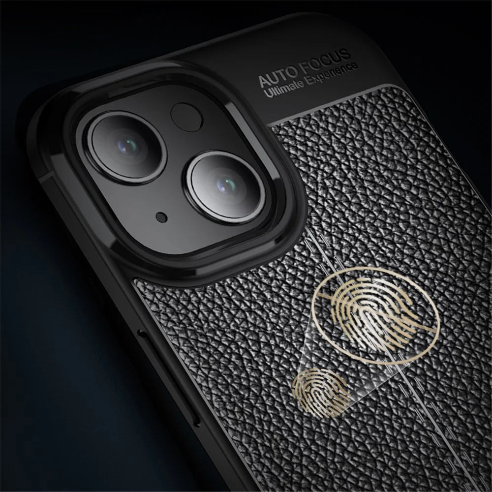 For iPhone 15 Plus TPU Phone Case Litchi Texture Drop Protection Back Cover - Blue - 5