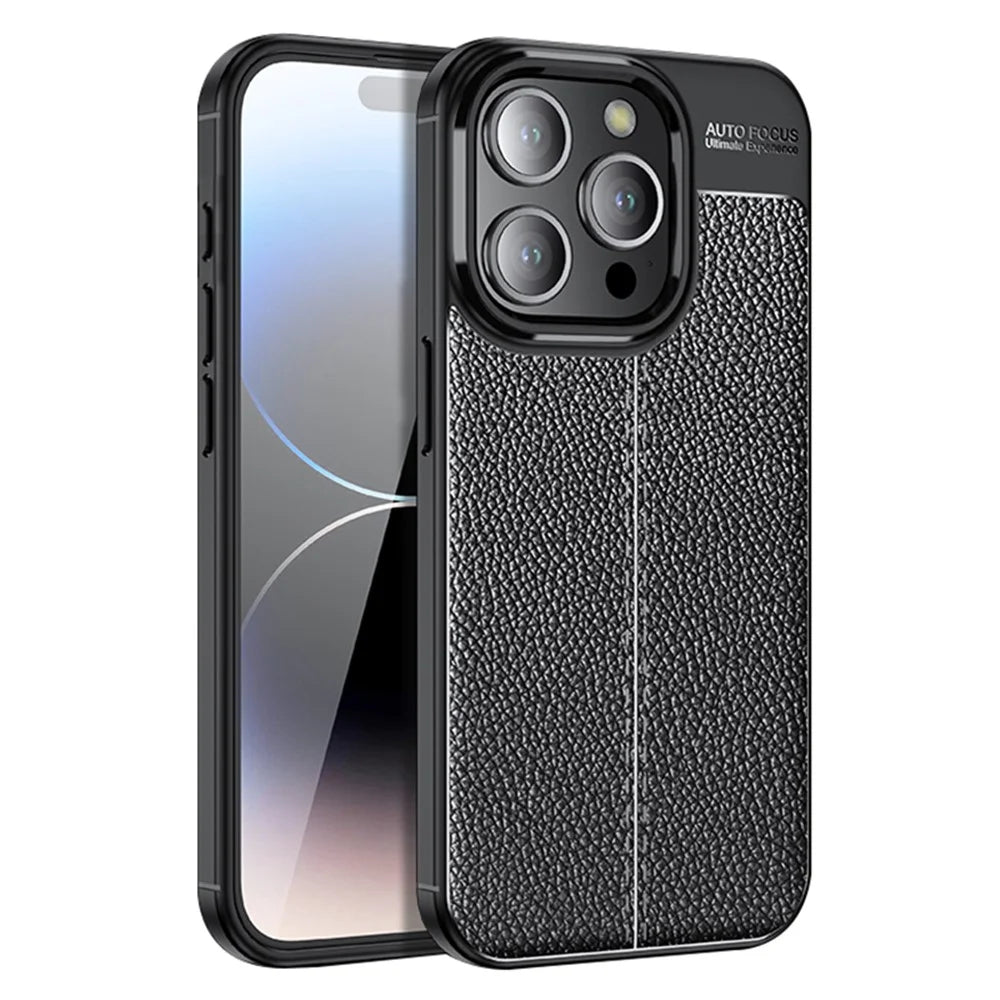 For iPhone 15 Pro Max Litchi Texture TPU Phone Case Drop-proof Back Cover - Black - 1