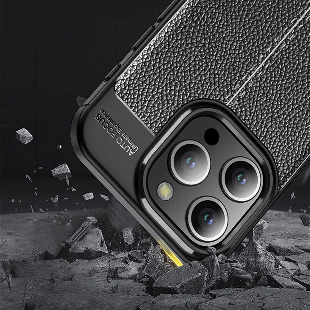 For iPhone 15 Pro Max Litchi Texture TPU Phone Case Drop-proof Back Cover - Black - 3