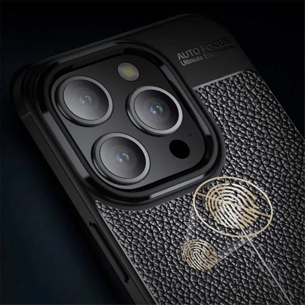 For iPhone 15 Pro Max Litchi Texture TPU Phone Case Drop-proof Back Cover - Black - 5