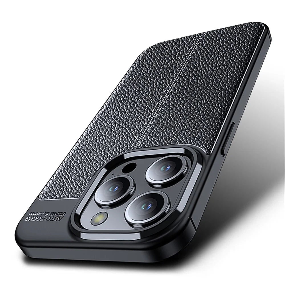 For iPhone 15 Pro Max Litchi Texture TPU Phone Case Drop-proof Back Cover - Black - 6