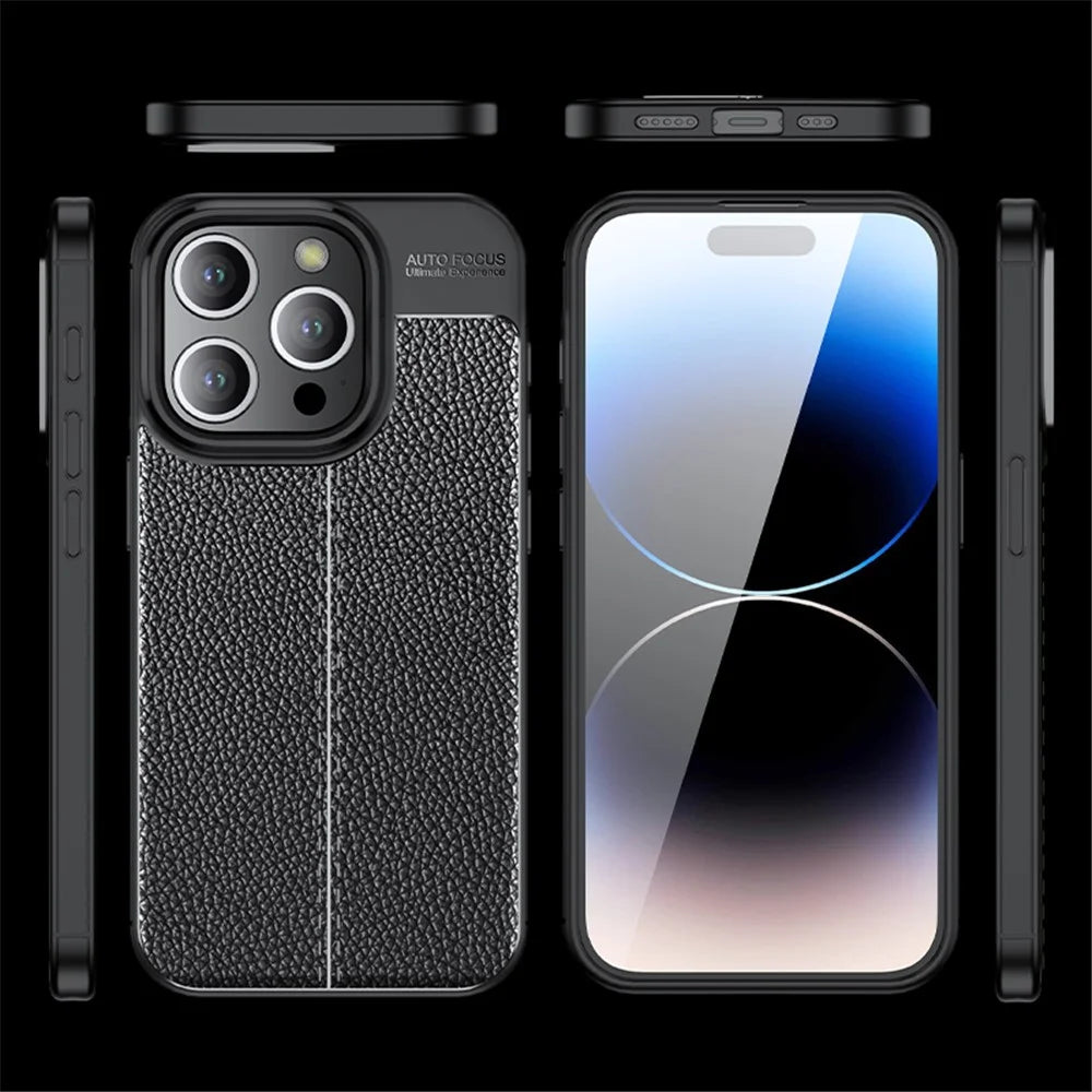 For iPhone 15 Pro Max Litchi Texture TPU Phone Case Drop-proof Back Cover - Black - 7