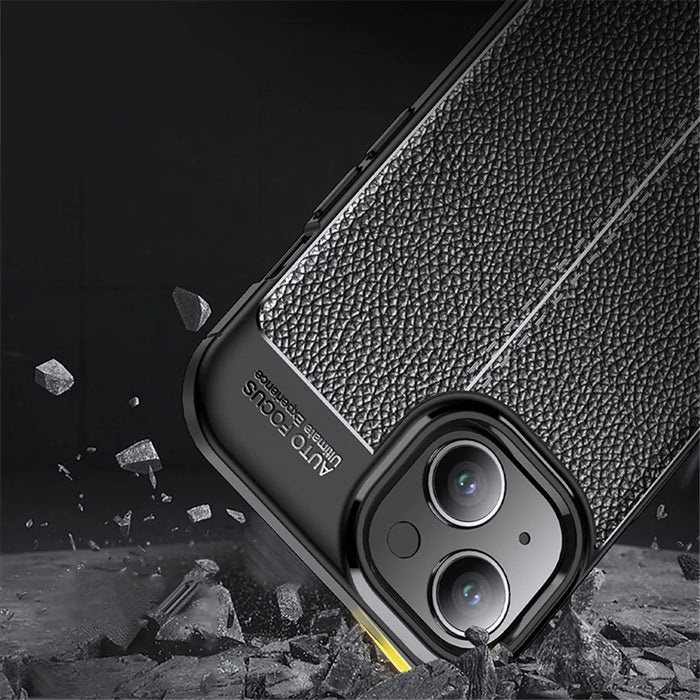 For iPhone 15 Shockproof Back Cover Litchi Texture TPU Phone Case - Black - 3