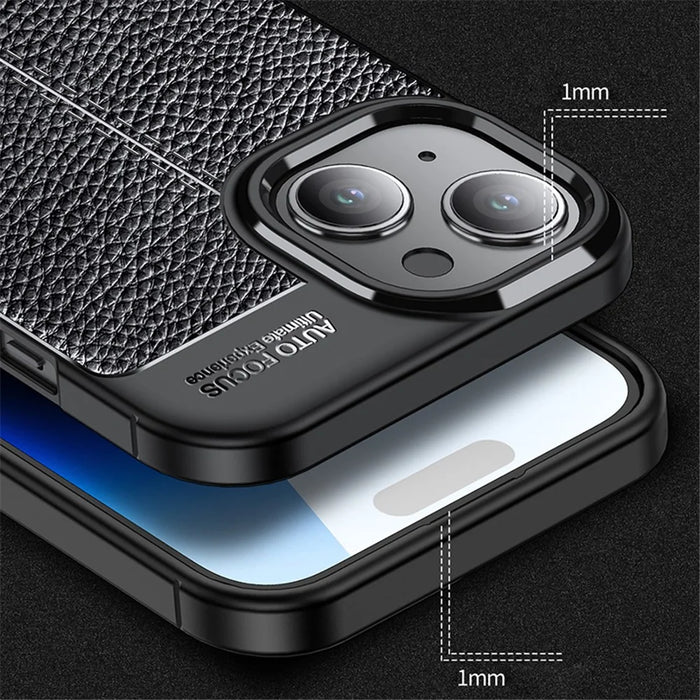 For iPhone 15 Shockproof Back Cover Litchi Texture TPU Phone Case - Black - 4