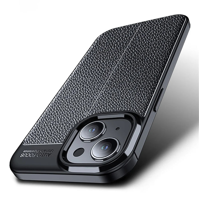 For iPhone 15 Shockproof Back Cover Litchi Texture TPU Phone Case - Black - 6