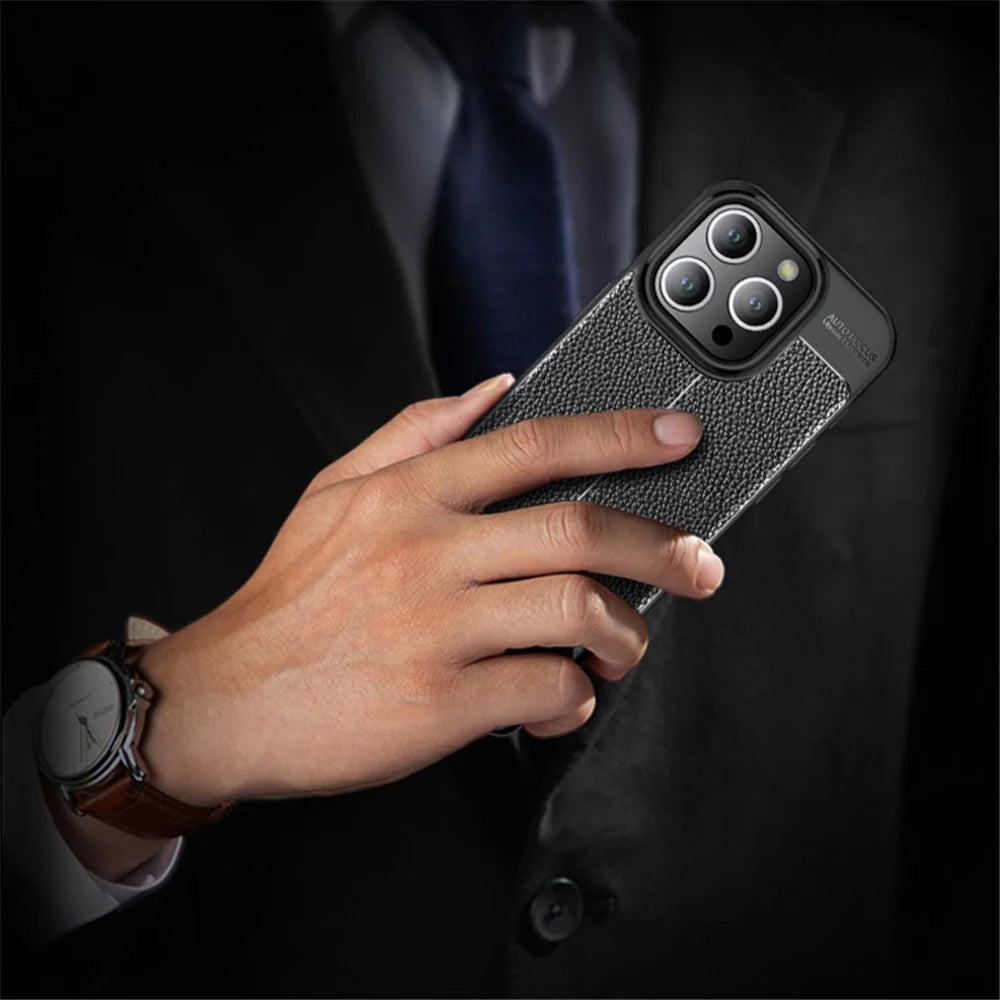 For iPhone 15 Pro Litchi Texture TPU Back Cover Anti-scratch Phone Case - Black - 2