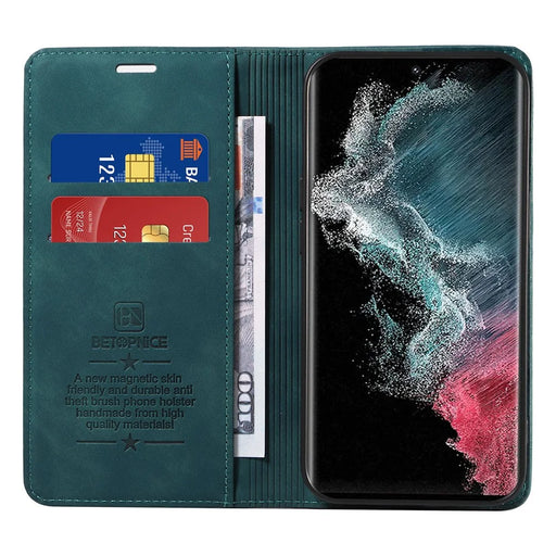 BETOPNICE 003 For Samsung Galaxy S22 Ultra 5G RFID Blocking Bump Proof Phone Wallet Leather Stand Case - Green - 2