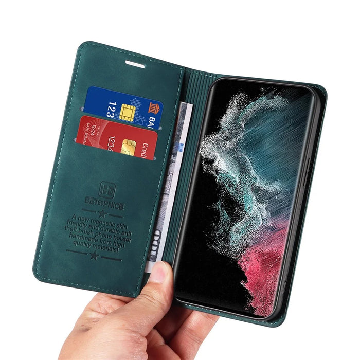 BETOPNICE 003 For Samsung Galaxy S22 Ultra 5G RFID Blocking Bump Proof Phone Wallet Leather Stand Case - Green - 6