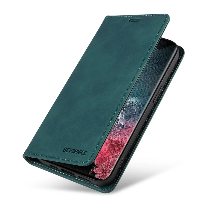 BETOPNICE 003 For Samsung Galaxy S22 Ultra 5G RFID Blocking Bump Proof Phone Wallet Leather Stand Case - Green - 7