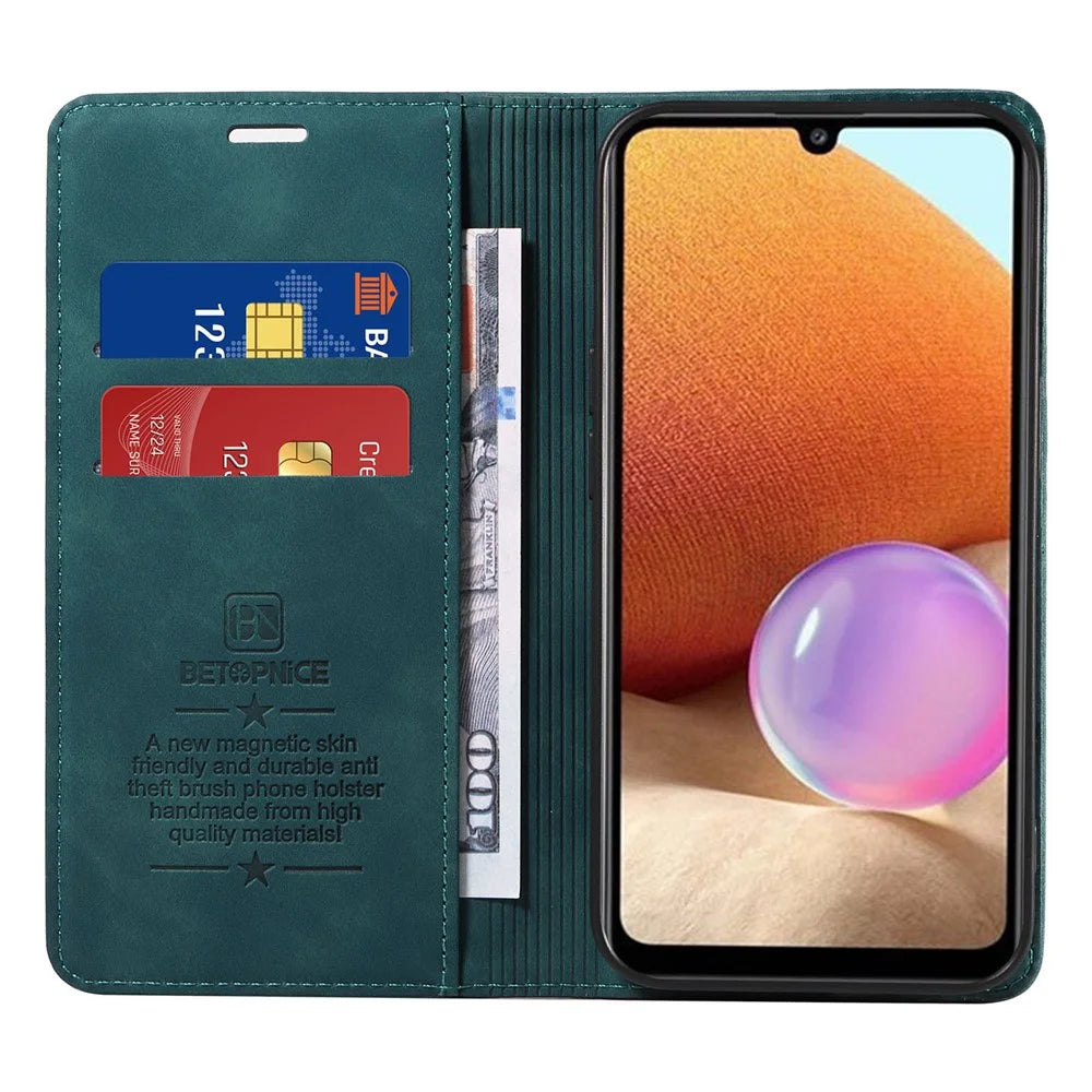 BETOPNICE 003 Phone Cover for Samsung Galaxy A32 4G (EU Version) RFID Blocking Wallet Leather Stand Case - Green - 2