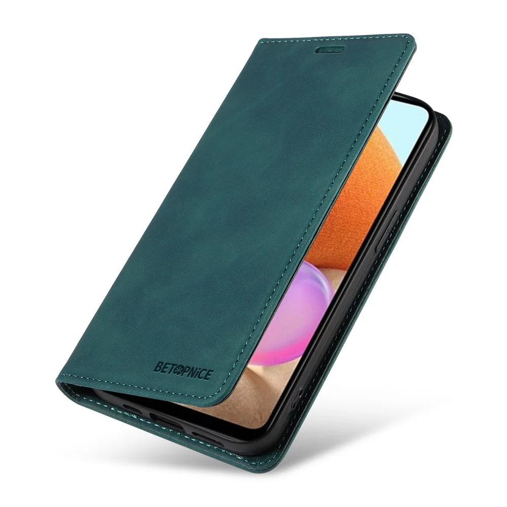 BETOPNICE 003 Phone Cover for Samsung Galaxy A32 4G (EU Version) RFID Blocking Wallet Leather Stand Case - Green - 7