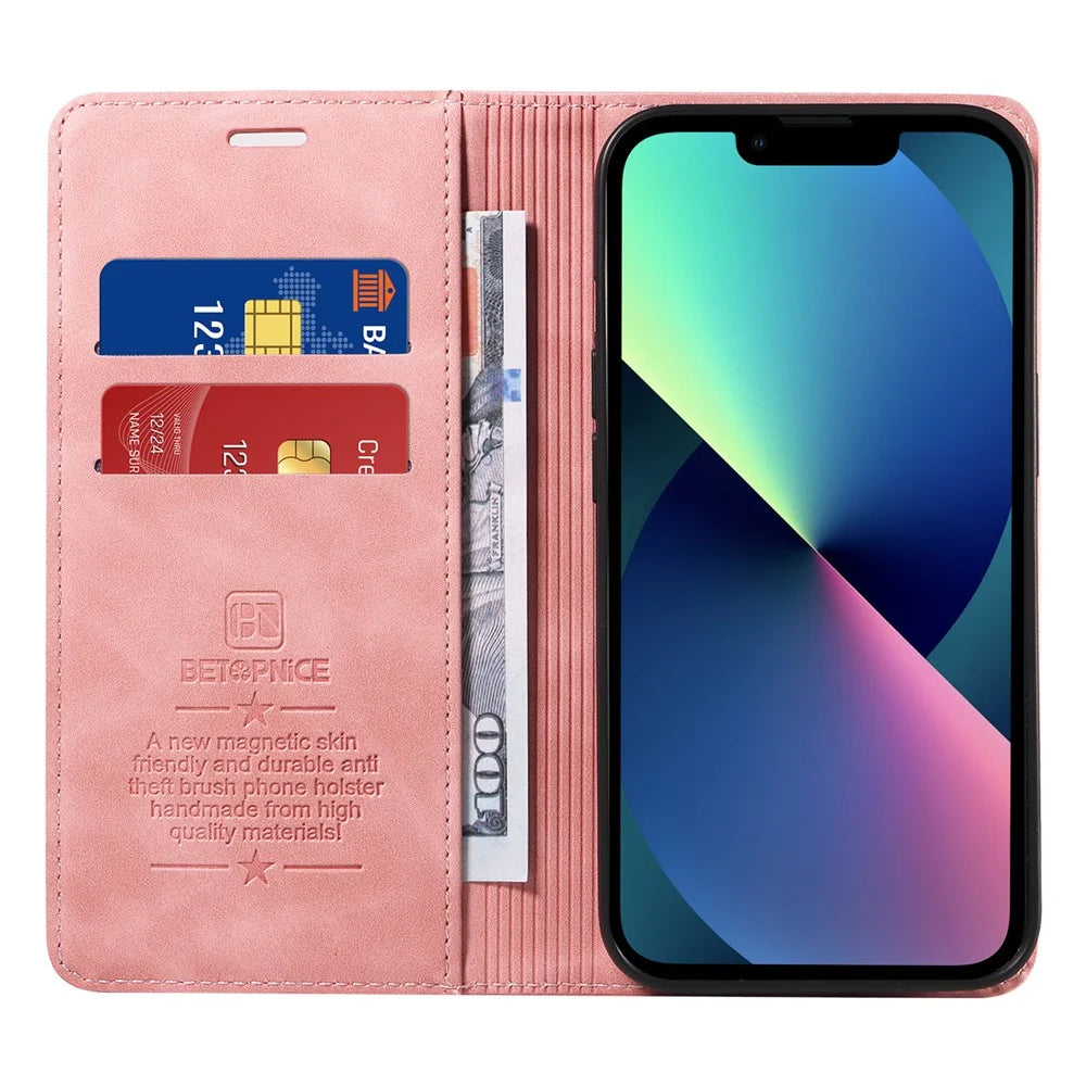 BETOPNICE 003 For iPhone 13 mini 5.4 inch Cell Phone Cover RFID Blocking Wallet Leather Stand Case - Pink - 2