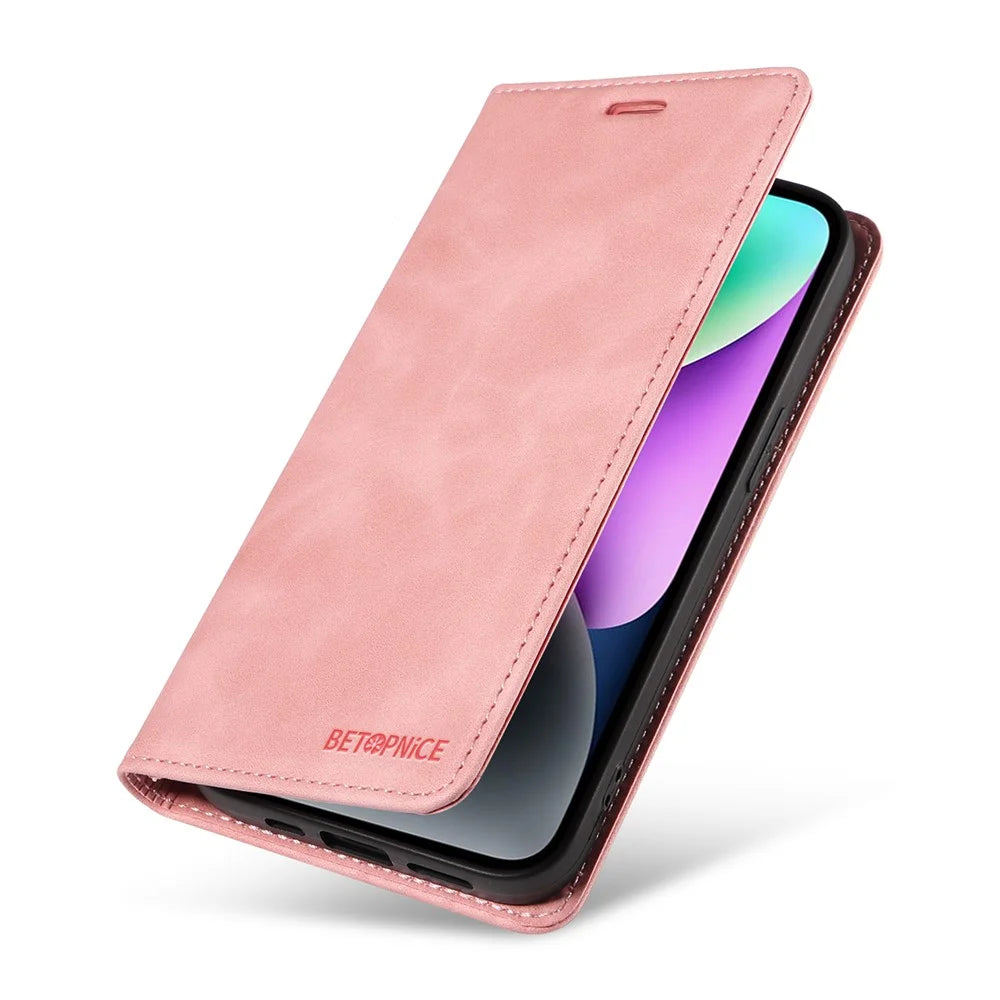 BETOPNICE 003 For iPhone 13 mini 5.4 inch Cell Phone Cover RFID Blocking Wallet Leather Stand Case - Pink - 7