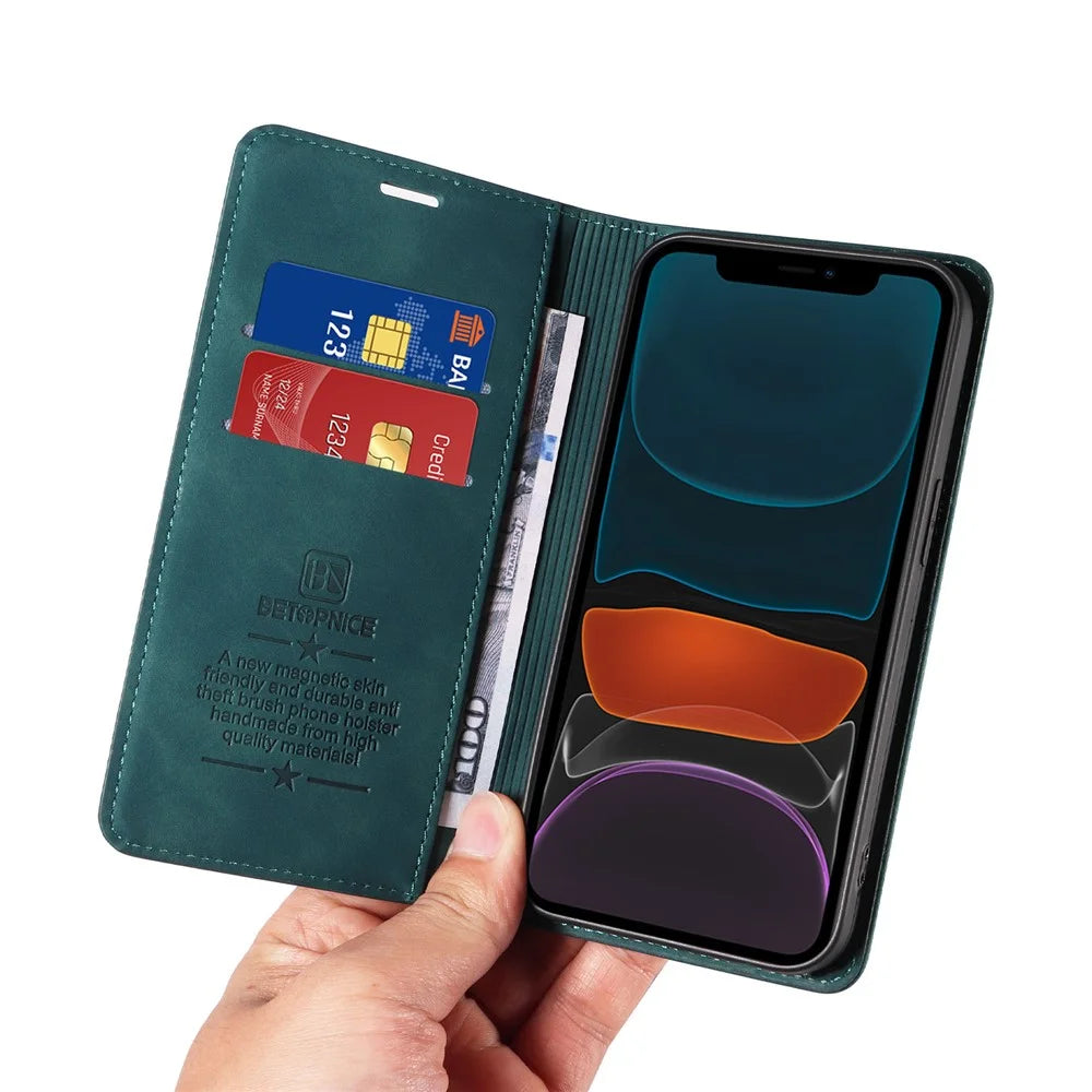 BETOPNICE 003 For iPhone 12 / 12 Pro 6.1 inch Cell Phone Cover Wallet Leather Stand RFID Blocking Case - Green - 6