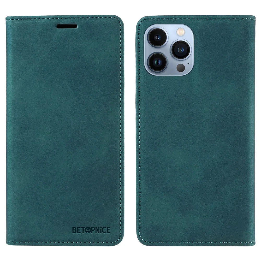 BETOPNICE 003 For iPhone 12 Pro Max 6.7 inch Anti-scratch Phone Cover Wallet Leather Stand RFID Blocking Case - Green - 1