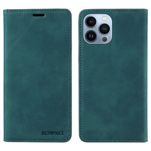 BETOPNICE 003 For iPhone 12 Pro Max 6.7 inch Anti-scratch Phone Cover Wallet Leather Stand RFID Blocking Case - Green - 1