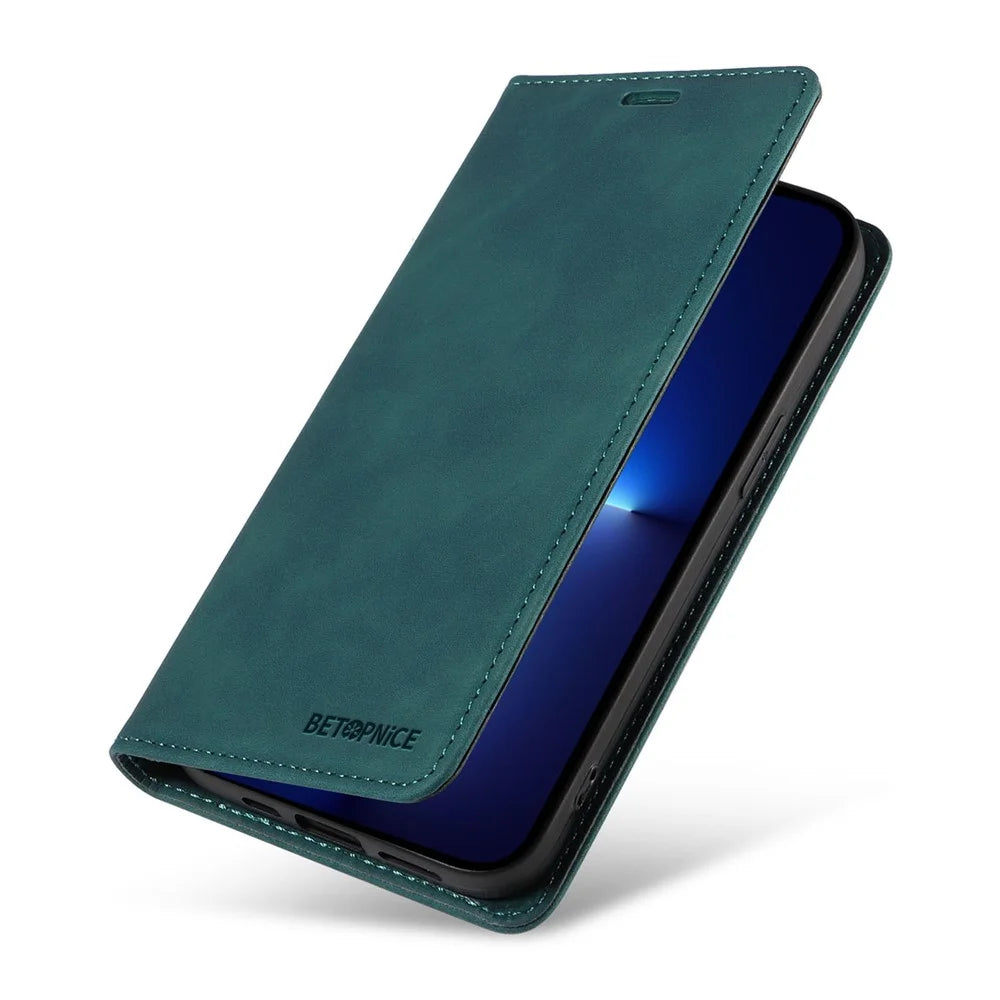BETOPNICE 003 For iPhone 12 Pro Max 6.7 inch Anti-scratch Phone Cover Wallet Leather Stand RFID Blocking Case - Green - 7