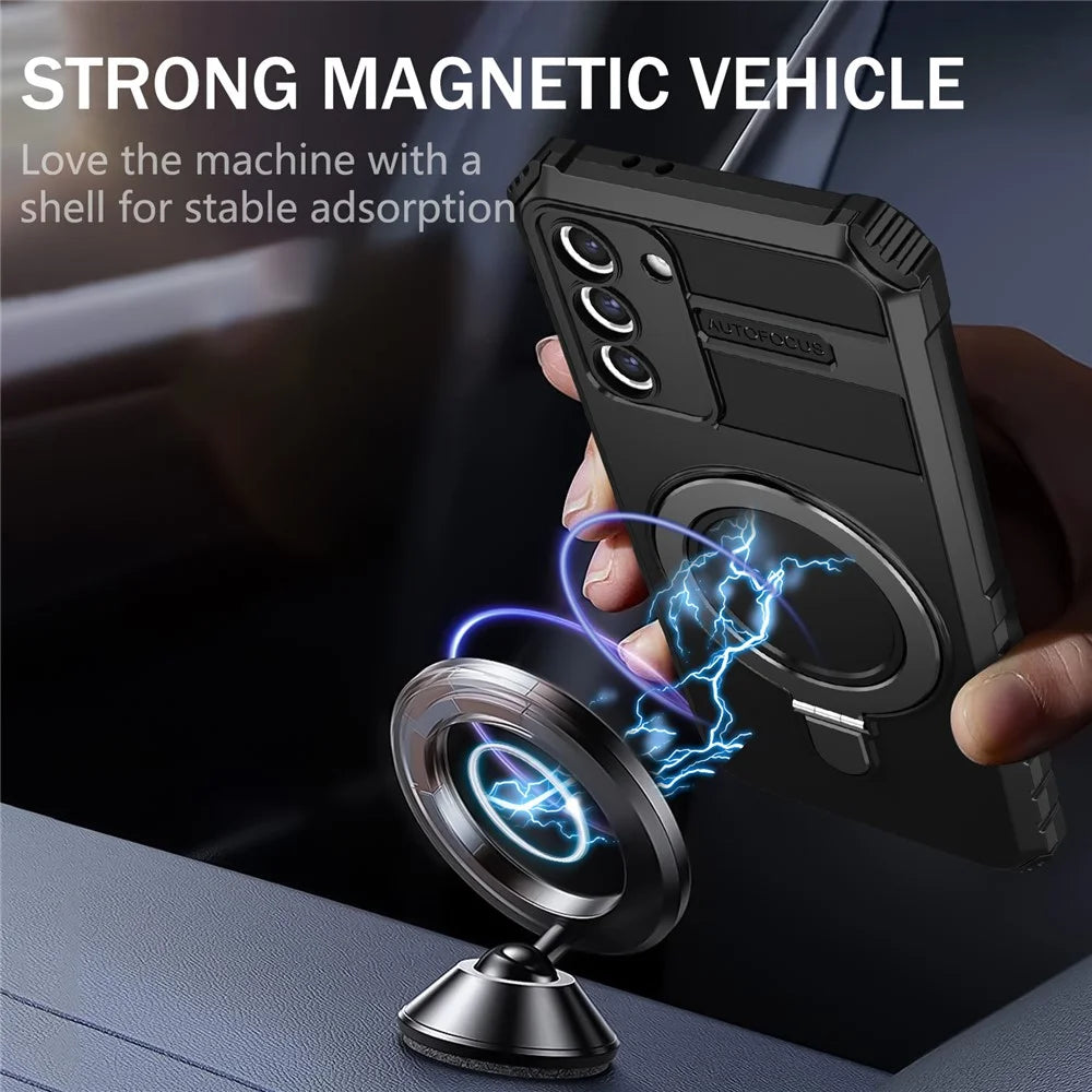 For Samsung Galaxy S21+ 5G Magnetic Metal Ring Cell Phone Case PC+TPU Phone Shell Kickstand Cover - Black - 2