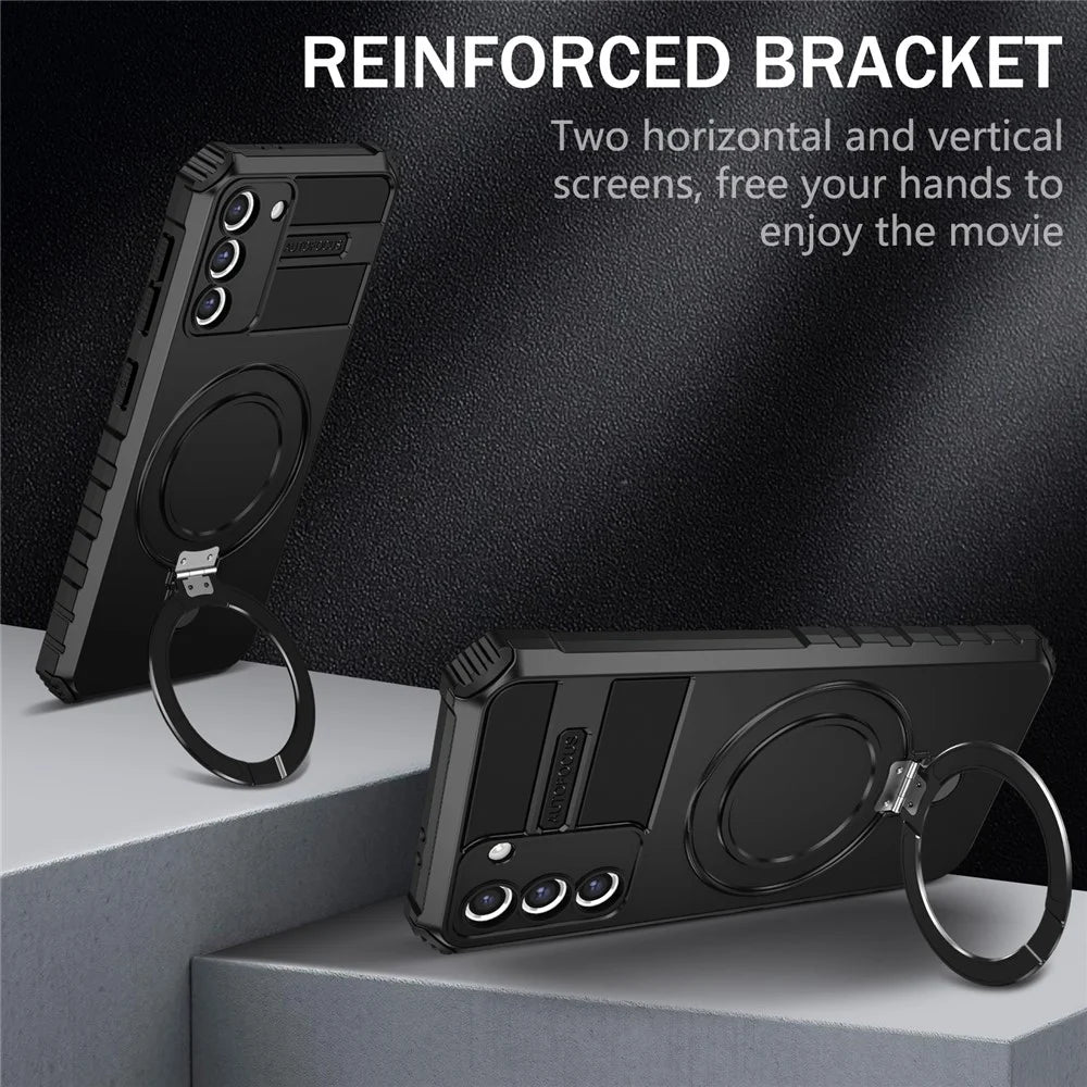 For Samsung Galaxy S21+ 5G Magnetic Metal Ring Cell Phone Case PC+TPU Phone Shell Kickstand Cover - Black - 3