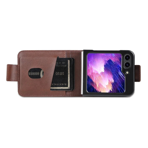 AZNS For Samsung Galaxy Z Flip5 5G Leather Phone Case Card Holder Phone Cover - Coffee - 2