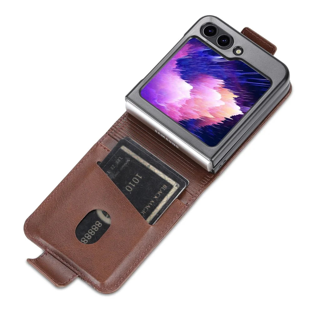AZNS For Samsung Galaxy Z Flip5 5G Leather Phone Case Card Holder Phone Cover - Coffee - 3