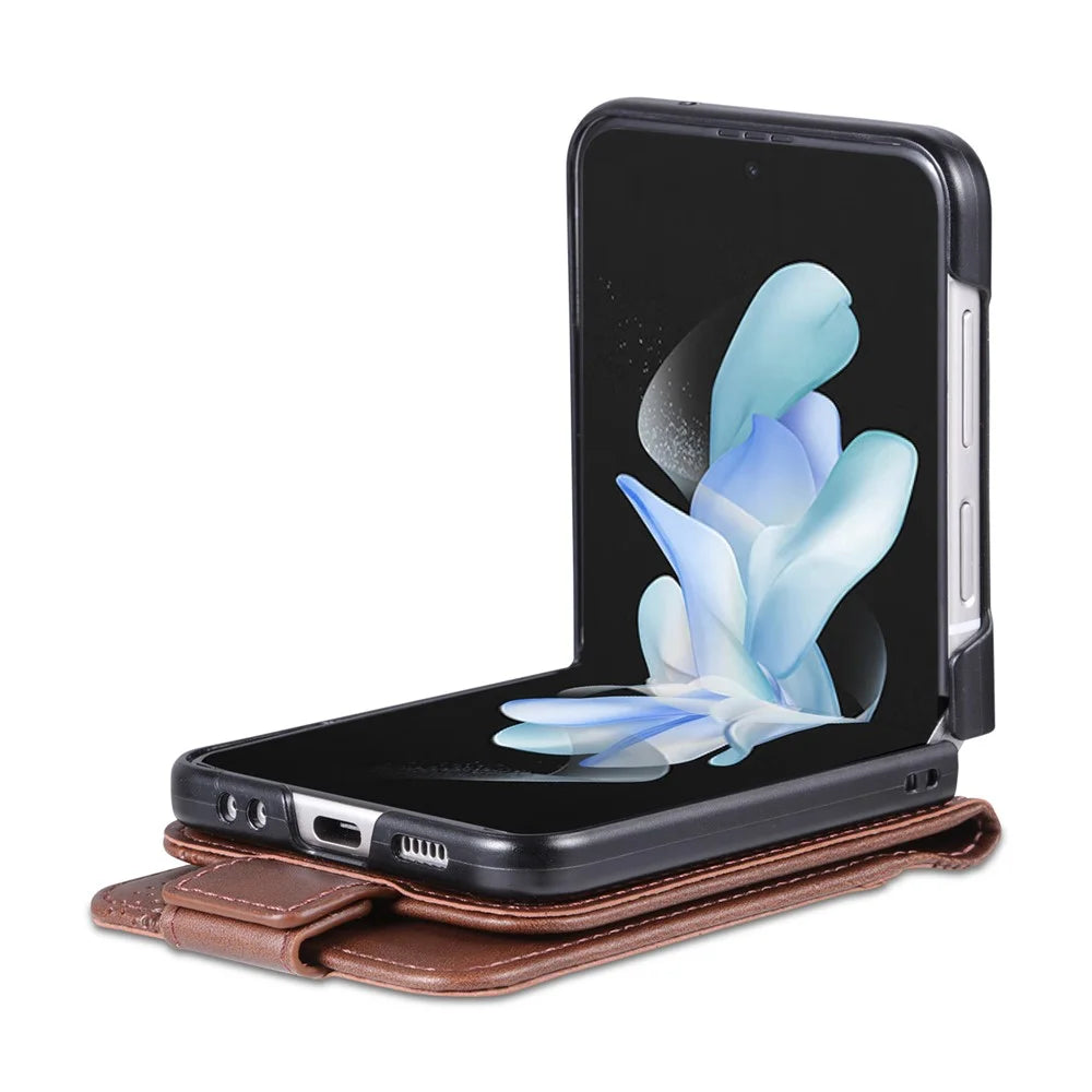 AZNS For Samsung Galaxy Z Flip5 5G Leather Phone Case Card Holder Phone Cover - Coffee - 4