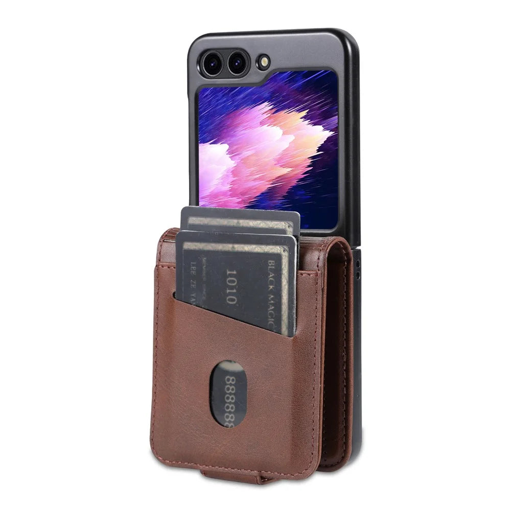 AZNS For Samsung Galaxy Z Flip5 5G Leather Phone Case Card Holder Phone Cover - Coffee - 7