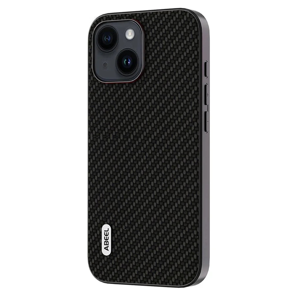 ABEEL For iPhone 14 Carbon Fiber Texture Phone Case Anti-Scratch PU Leather Coated PC+TPU Cover - Black - 2