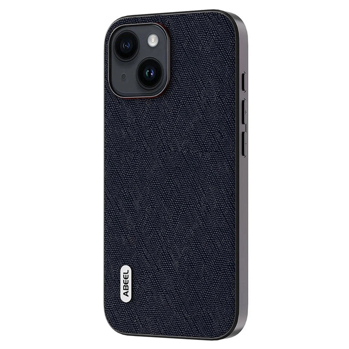ABEEL For iPhone 14 Plus Cross Texture Phone Back Case Drop Proof Cowhide Leather + TPU + PC Cover - Blue - 2