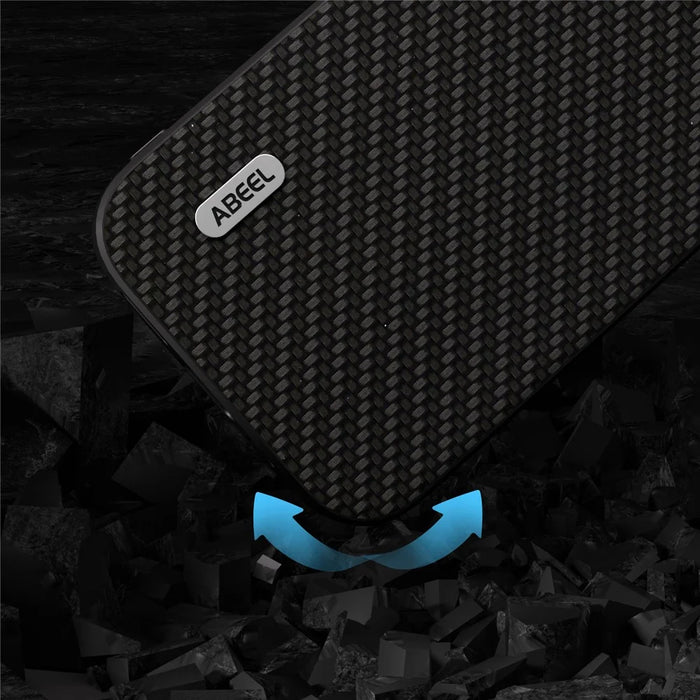 ABEEL For iPhone 14 Plus Carbon Fiber Texture Phone Back Case PU Leather Coated PC+TPU Cover - Black - 4