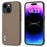 ABEEL For iPhone 15 Plus Cowhide Leather Coated PC+TPU Case Litchi Texture Anti-scratch Phone Cover - Khaki - 1
