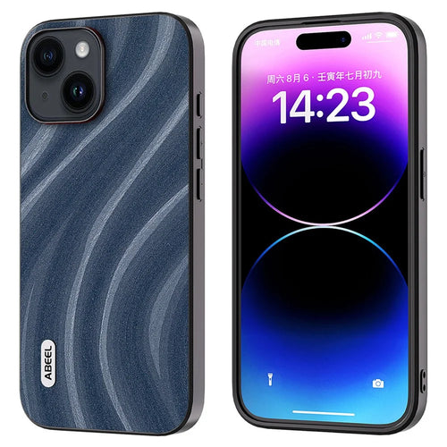 ABEEL Milky Way Series Phone Case for iPhone 15 , PU Leather Coated PC+TPU Anti-drop Cover - Blue - 1