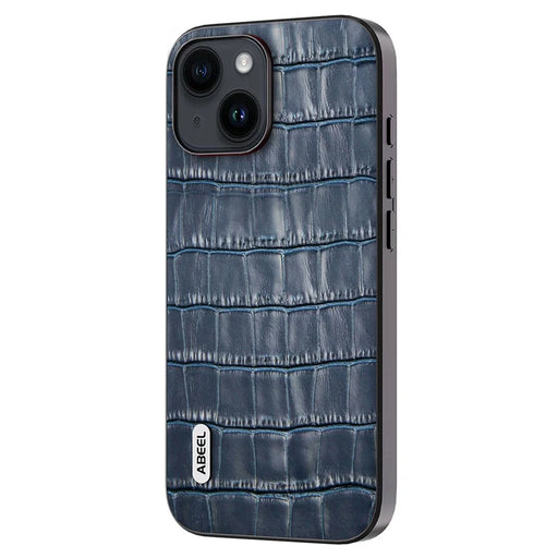 ABEEL Anti-scratch Phone Case for iPhone 15 , Crocodile Texture Cowhide Leather Coated TPU + PC Cover - Blue - 2