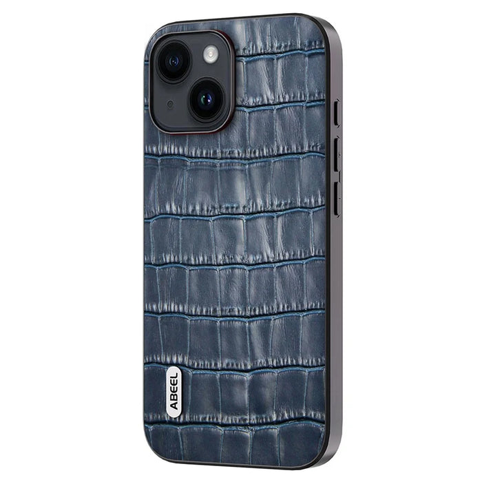 ABEEL Anti-scratch Phone Case for iPhone 15 , Crocodile Texture Cowhide Leather Coated TPU + PC Cover - Blue - 2