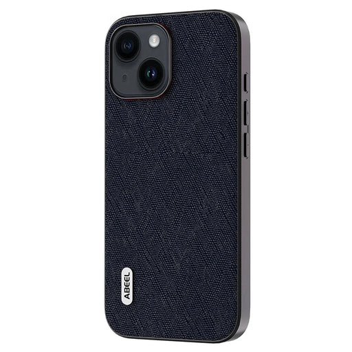 ABEEL For iPhone 15 Anti-Scratch Phone Case Cowhide Leather + PC + TPU Cross Texture Phone Cover - Blue - 2