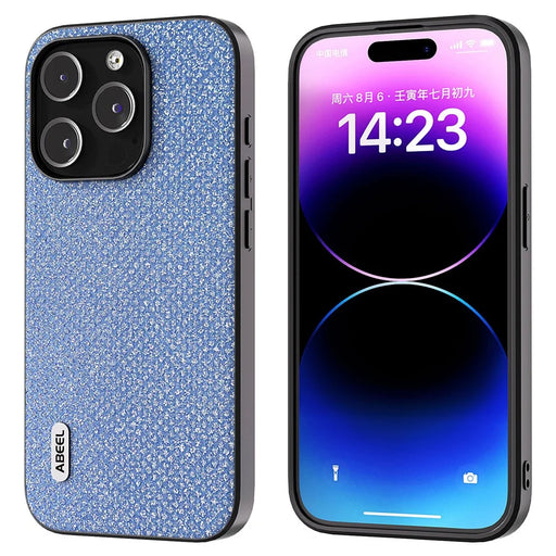 ABEEL For iPhone 14 Pro Max Shockproof PU Leather+PC+TPU Phone Case Glitter Rhinestone Texture Protective Cover - Blue - 1