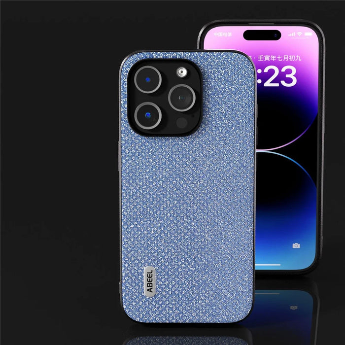 ABEEL For iPhone 14 Pro Max Shockproof PU Leather+PC+TPU Phone Case Glitter Rhinestone Texture Protective Cover - Blue - 6