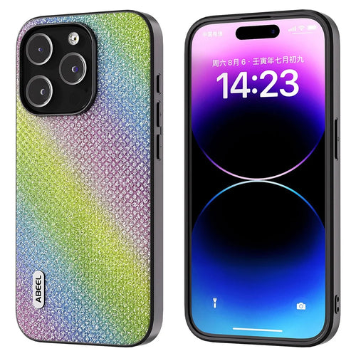 ABEEL For iPhone 14 Pro Rhinestone Texture Phone Case PU Leather+PC+TPU Anti-Scratch Cover - Multi-color - 1