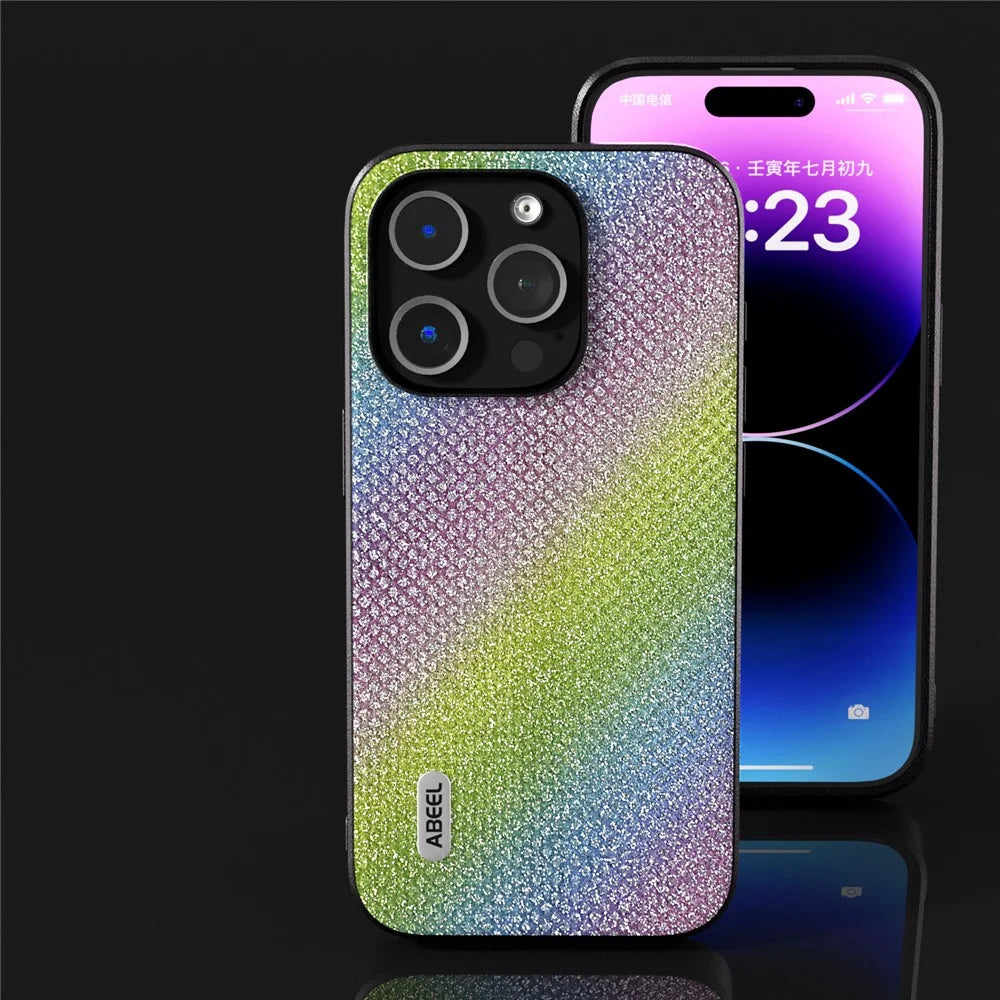 ABEEL For iPhone 14 Pro Rhinestone Texture Phone Case PU Leather+PC+TPU Anti-Scratch Cover - Multi-color - 6