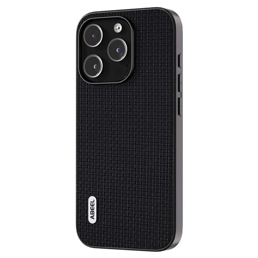 ABEEL For iPhone 14 Pro Max Phone Case Cowhide Leather Coated PC+TPU Luxury Textured Cover - Black - 2