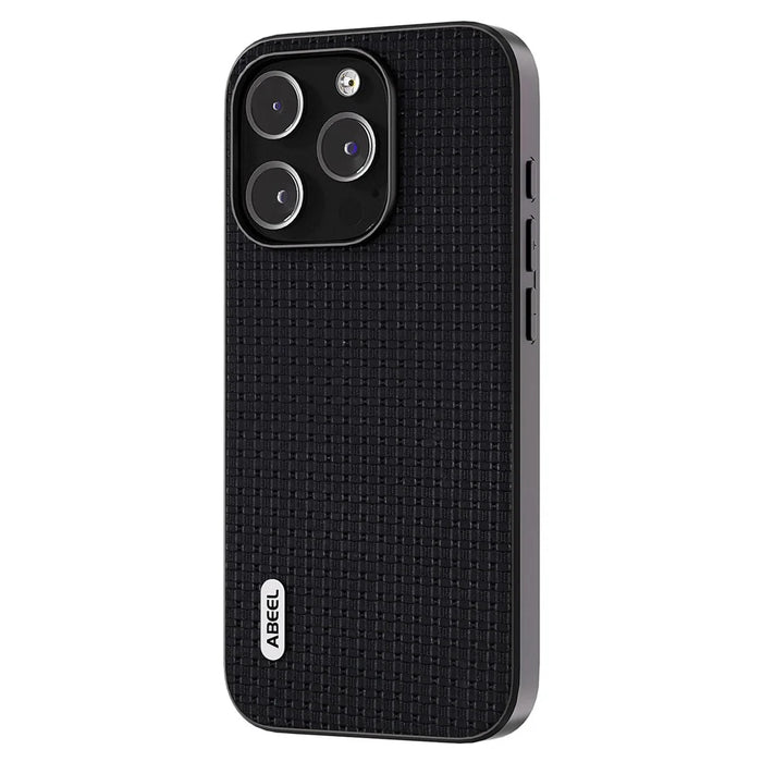 ABEEL For iPhone 14 Pro Max Phone Case Cowhide Leather Coated PC+TPU Luxury Textured Cover - Black - 2