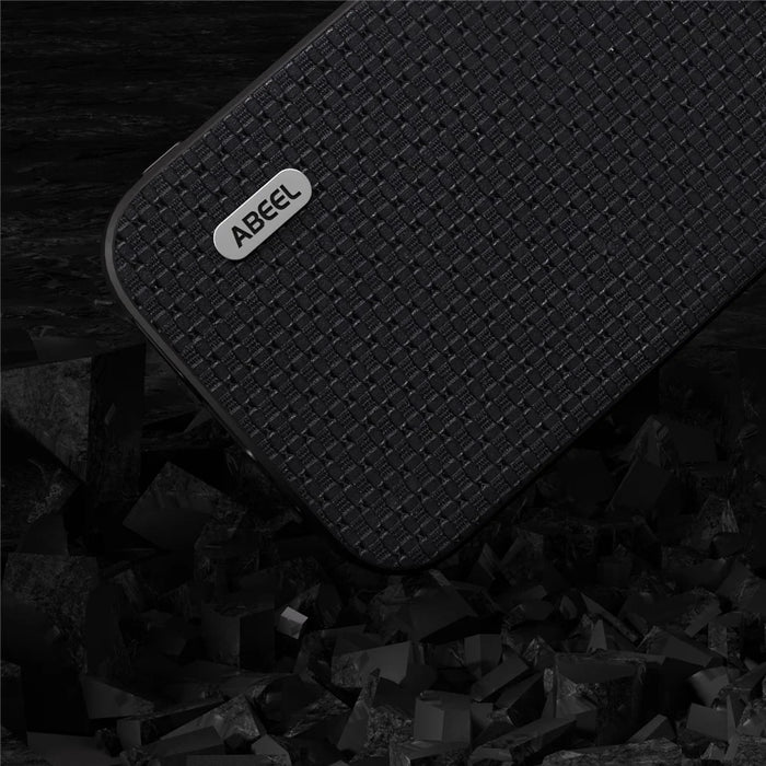 ABEEL For iPhone 14 Pro Max Phone Case Cowhide Leather Coated PC+TPU Luxury Textured Cover - Black - 5