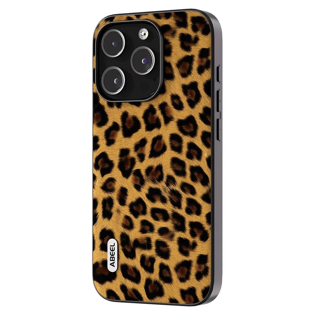 ABEEL For iPhone 14 Pro Max Leopard Texture Phone Case PU Leather Coated TPU + PC Non-Slip Cover - Gold - 2
