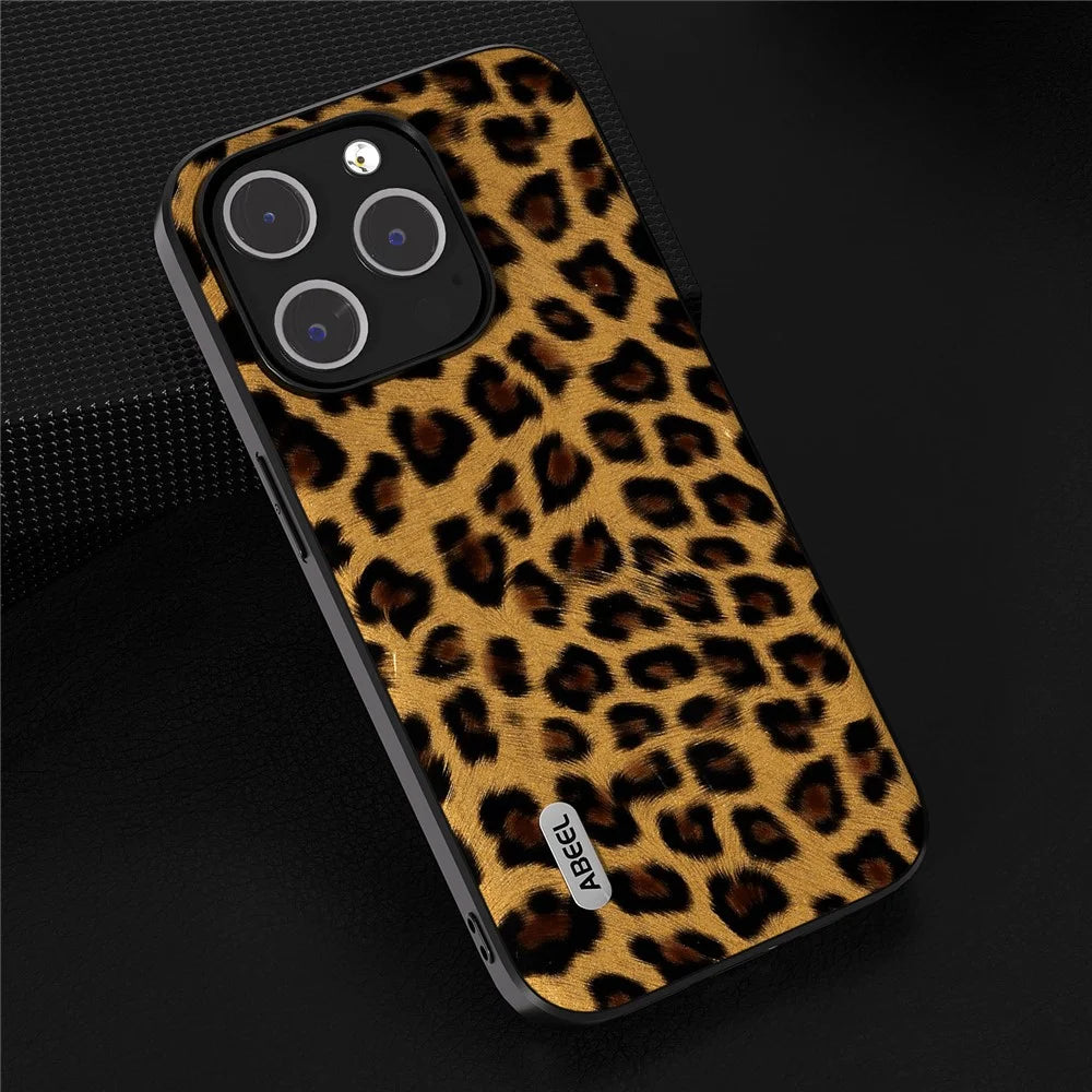 ABEEL For iPhone 14 Pro Max Leopard Texture Phone Case PU Leather Coated TPU + PC Non-Slip Cover - Gold - 4
