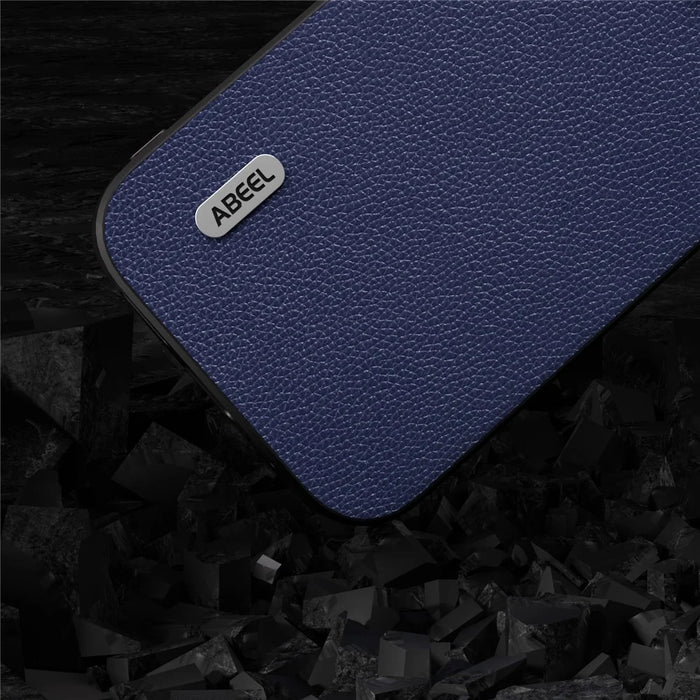 ABEEL For iPhone 14 Pro Max Phone Case Cowhide Leather + PC + TPU Litchi Texture Anti-Drop Cover - Blue - 5