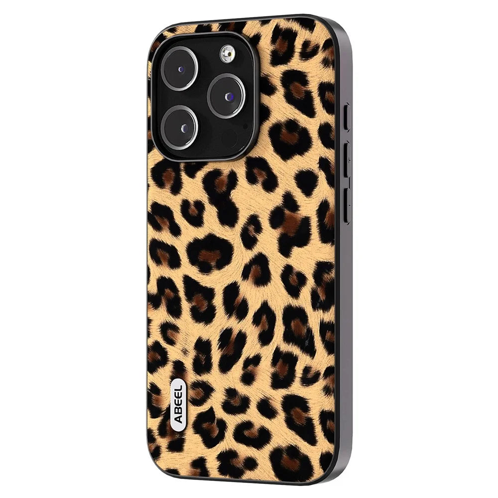 ABEEL For iPhone 14 Pro Shockproof Phone Cover PU Leather Coated TPU + PC Leopard Texture Case - Champagne Gold - 2