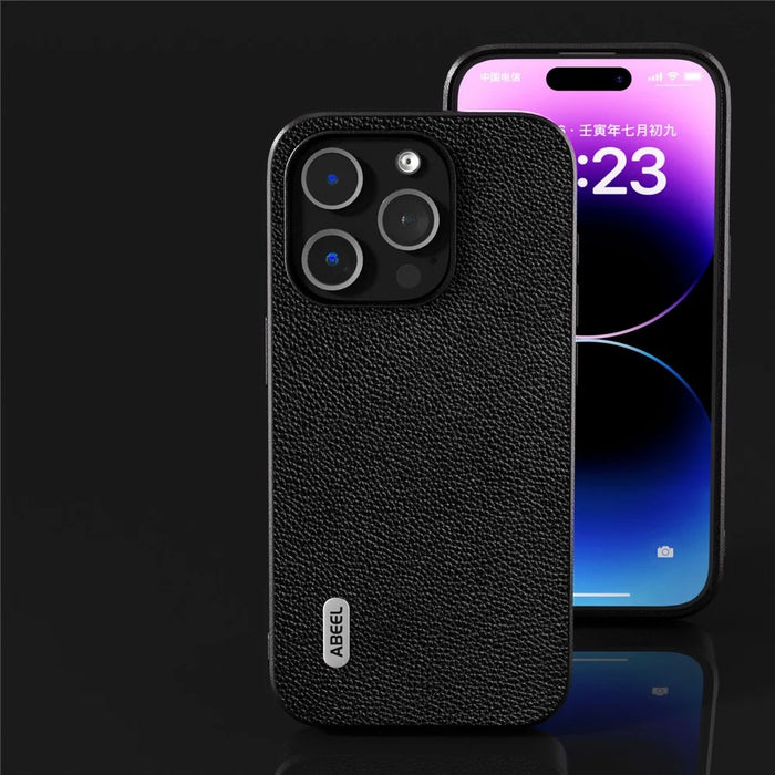 ABEEL For iPhone 14 Pro Protective Shell Litchi Texture Cowhide Leather + PC + TPU Phone Case - Black - 6