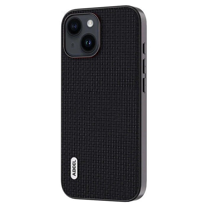ABEEL For iPhone 14 Shockproof Phone Cover Luxury Textured Cowhide Leather Coated PC+TPU Case - Black - 2